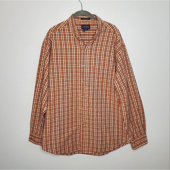 Charter Club L 100% Cotton Orange White Plaid Long Sleeve Button Down Shirt - Picture 3 of 10